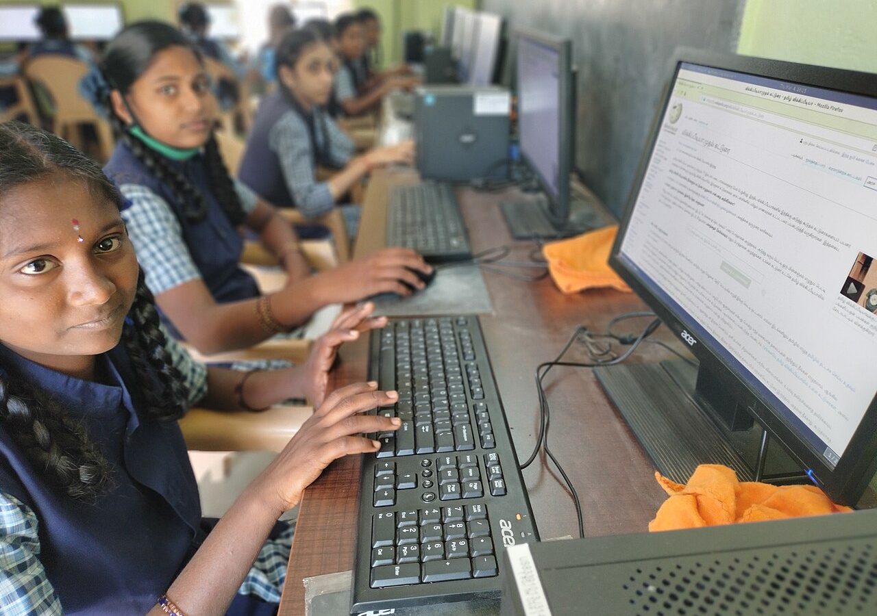 Student learning on a computer