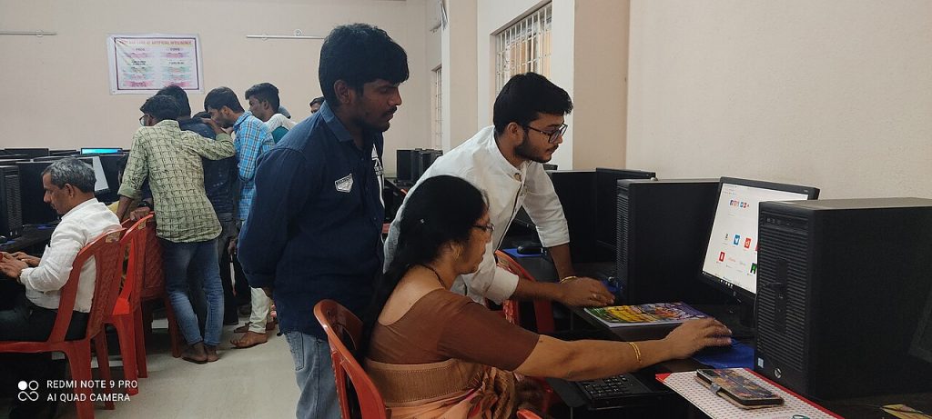 Students learning in a computer lab in India