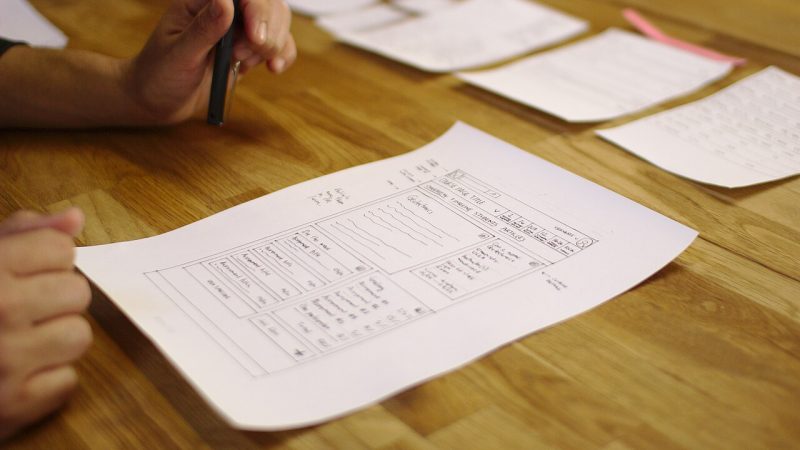 Paper prototype of a website user interface